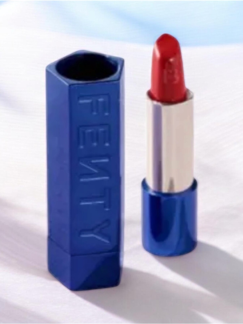 Fenty Beauty Red Lipstick in Vibrant Blue Case
